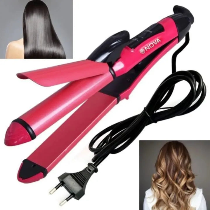 2-in-1 Nova Hair Straightener & Curler – Quick Heat-Up Ceramic Styling Tool (Model NH-2009)