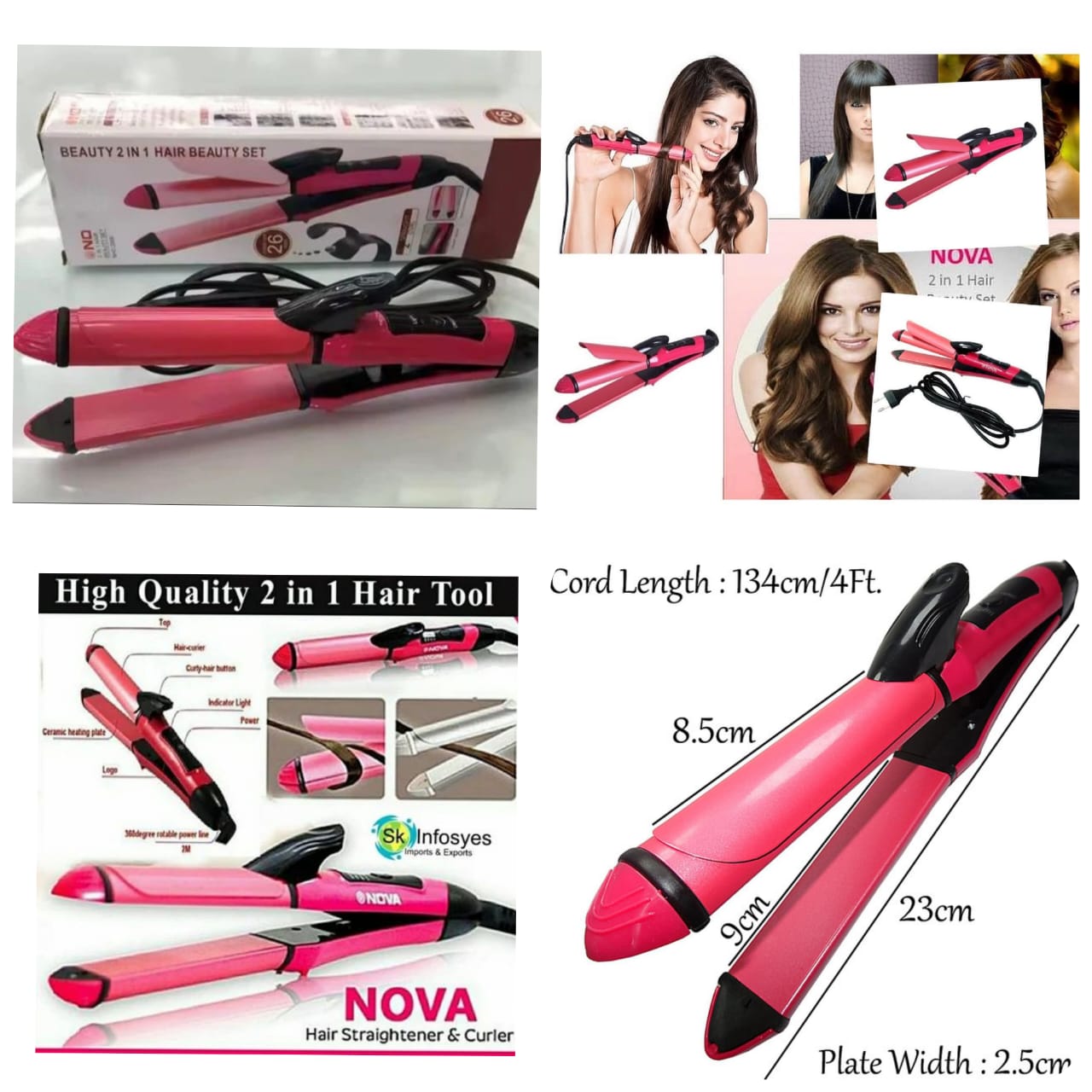 2-in-1 Nova Hair Straightener & Curler – Quick Heat-Up Ceramic Styling Tool (Model NH-2009)