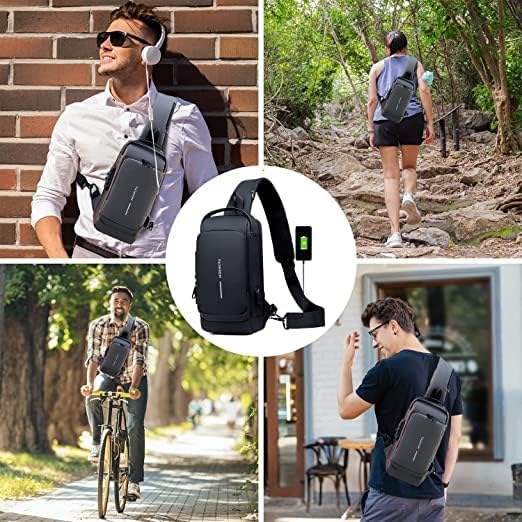 Men’s Fashion Sling Bag – Waterproof Anti-Theft Chest Bag with USB Charging Port & TSA Lock – Shoulder & Body Backpack (Random Color)