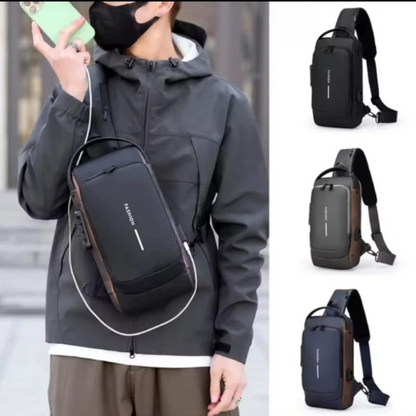 Men’s Fashion Sling Bag – Waterproof Anti-Theft Chest Bag with USB Charging Port & TSA Lock – Shoulder & Body Backpack (Random Color)